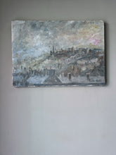 Load image into Gallery viewer, Colin Baxter city landscape oil painting on canvas "Sunset over Colne" Lancashire
