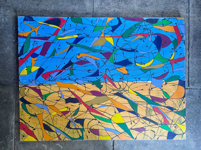 Large Alexander Calder expressionist abstract style oil painting on canvas