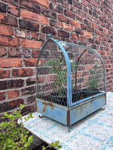 Load image into Gallery viewer, Large Vintage blue French wire bird cage plant container garden ornament