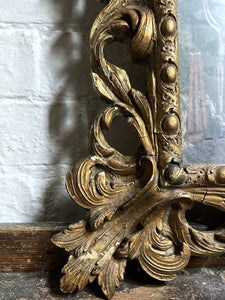 Large antique baroque style decorative gilded frame with vintage print