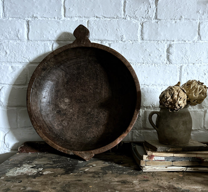 Large antique hardwood Indian dough bowl