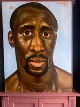 Load image into Gallery viewer, Large oil painting on wooden panel male portrait POC