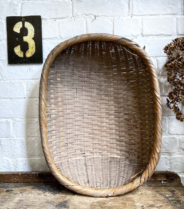 Large wide vintage wicker woven reed Japanese basket