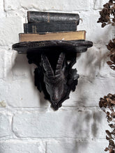 Load image into Gallery viewer, Late 19th Century antique Black Forest hand carved hard wood goat Ibex head shelf