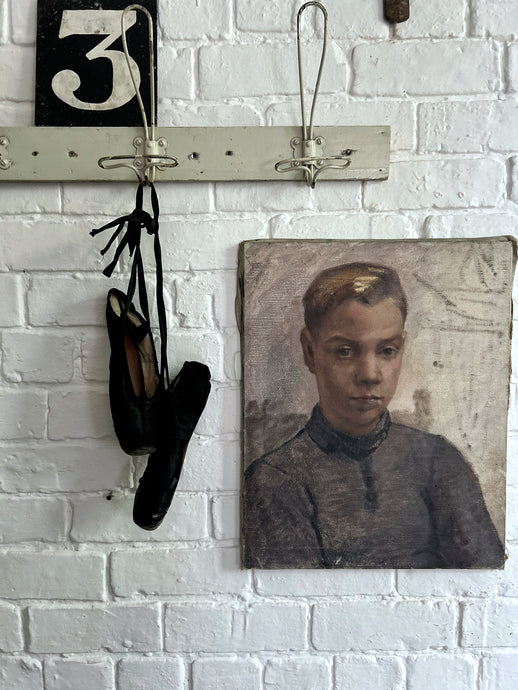 Late 19th Century antique French Oil painting portrait on canvas boy dated 1876-1969