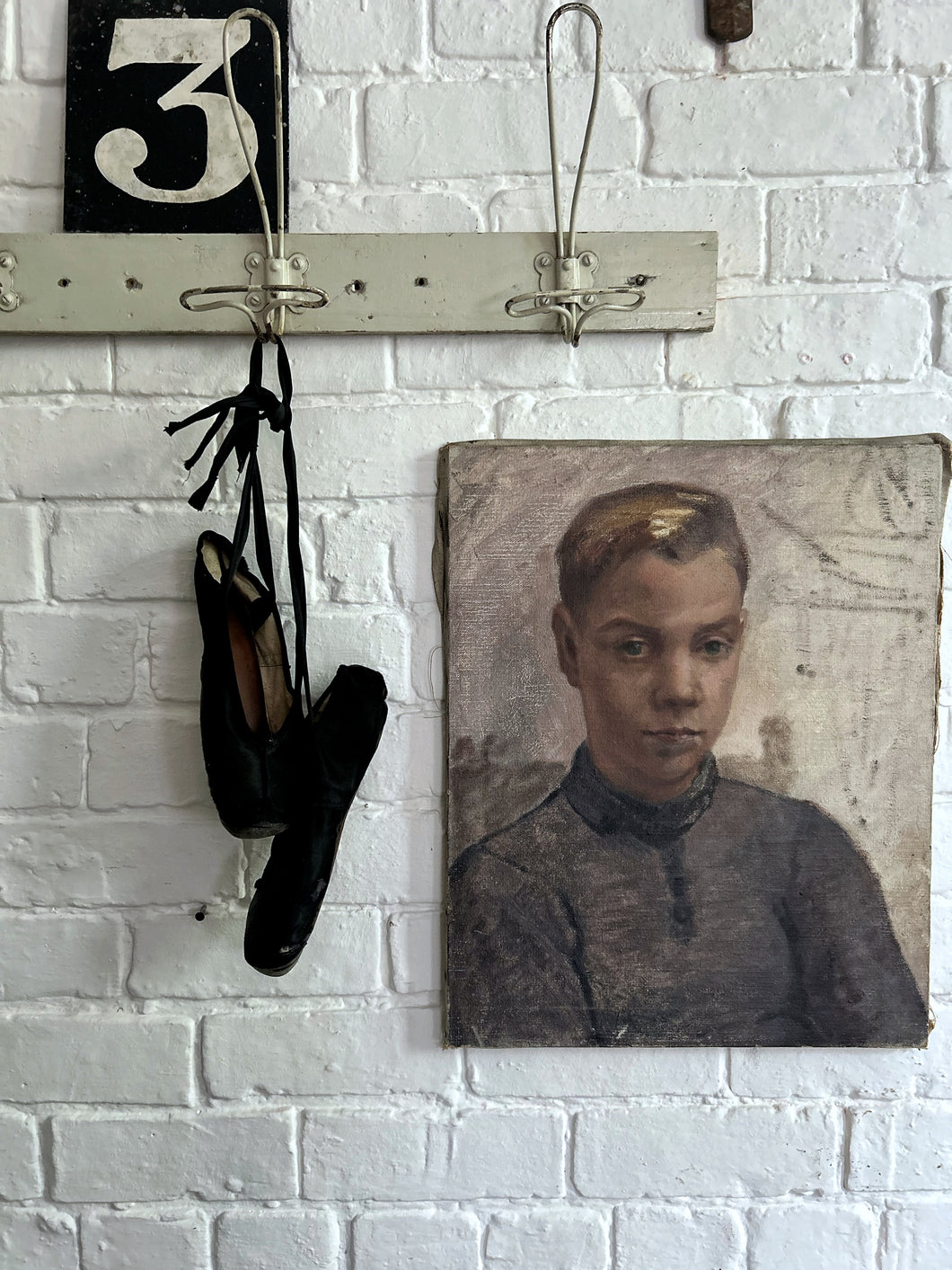 Late 19th Century antique French Oil painting portrait on canvas boy dated 1876-1969