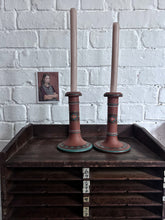 Load image into Gallery viewer, Pair of Late 19th Century antique terracotta Christoper Dresser Watcombe Torquay candlesticks