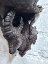 Load image into Gallery viewer, Late 19th Century antique Black Forest hand carved hard wood goat Ibex head shelf