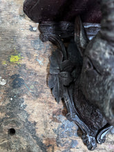 Load image into Gallery viewer, Late 19th Century antique Black Forest hand carved hard wood goat Ibex head shelf