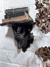 Load image into Gallery viewer, Late 19th Century antique Black Forest hand carved hard wood goat Ibex head shelf