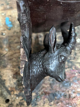 Load image into Gallery viewer, Late 19th Century antique Black Forest hand carved hard wood goat Ibex head shelf