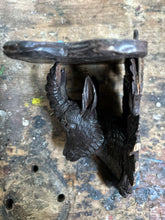 Load image into Gallery viewer, Late 19th Century antique Black Forest hand carved hard wood goat Ibex head shelf