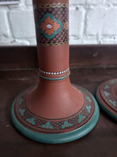 Load image into Gallery viewer, Pair of Late 19th Century antique terracotta Christoper Dresser Watcombe Torquay candlesticks