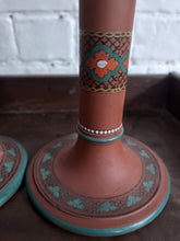 Load image into Gallery viewer, Pair of Late 19th Century antique terracotta Christoper Dresser Watcombe Torquay candlesticks