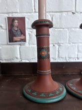 Load image into Gallery viewer, Pair of Late 19th Century antique terracotta Christoper Dresser Watcombe Torquay candlesticks