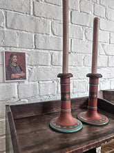 Load image into Gallery viewer, Pair of Late 19th Century antique terracotta Christoper Dresser Watcombe Torquay candlesticks