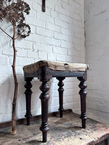 Late 19th Century rosewood turned leg stool with original ticking fabric seat