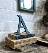 Load image into Gallery viewer, Industrial Vintage metal blue painted upper case capital letter A