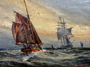 Michael Crawley Royal Crown Derby artist seascape framed oil painting vintage