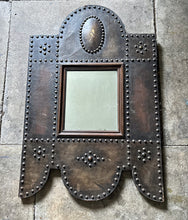 Load image into Gallery viewer, Mid 19th Century Antique French leather and metal studded framed mirror