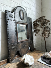 Load image into Gallery viewer, Mid 19th Century Antique French leather and metal studded framed mirror