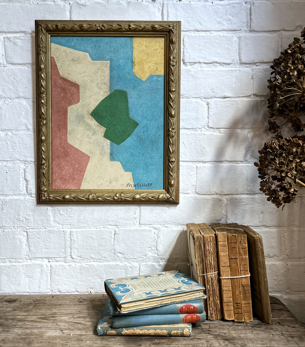 Mid 20th Century Abstract oil painting on board in vintage frame in the manner of Serge Poliakoff