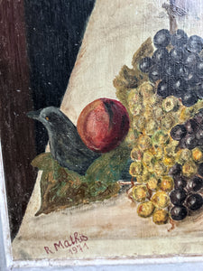 Mid 20th century French Vintage still life oil painting on wood