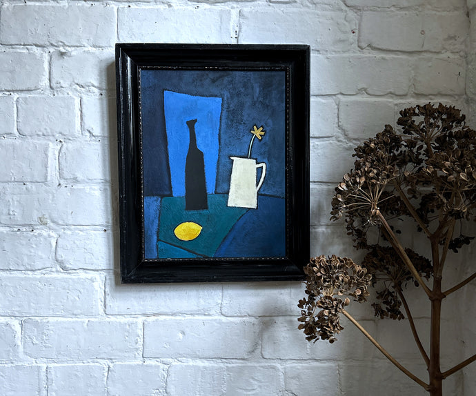 Mid 20th Century Scandinavian still life oil painting jug and fruit