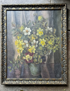 Mid 20th Century Vintage 1950's Bloomsbury style still life floral  oil painting on canvas