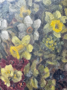 Mid 20th Century Vintage 1950's Bloomsbury style still life floral  oil painting on canvas