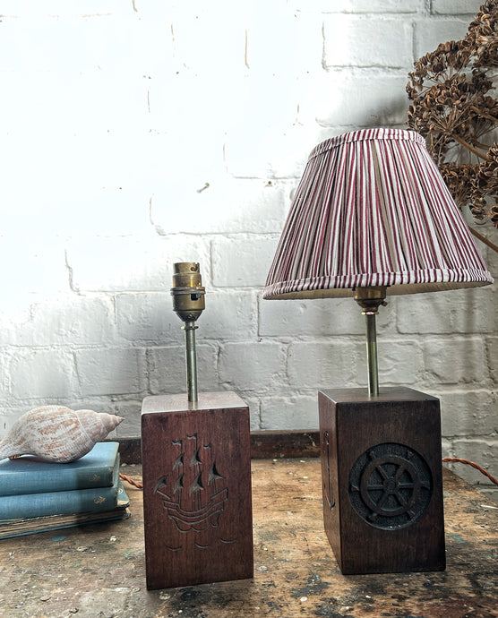 Mid 20th Century Vintage hardwood carved nautical  Marine Spanish lamps pair