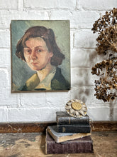 Load image into Gallery viewer, A Mid 20th Century oil on canvas portrait of a female sitter in blue tones.