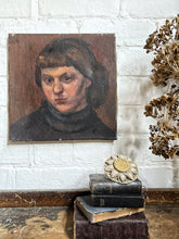 Load image into Gallery viewer, Mid 20th Century oil on canvas portrait female in brown
