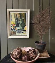 Load image into Gallery viewer, Mid 20th Century still life oil painting on board fish with wine