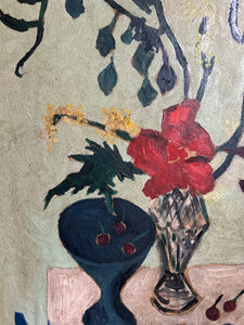 Large Swedish Mid 20th Century, abstract, expressionist, vintage oil painting still life floral