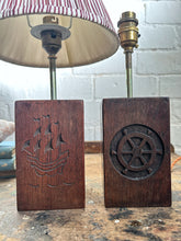 Load image into Gallery viewer, Mid 20th Century Vintage hardwood carved nautical  Marine Spanish lamps pair