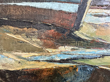 Load image into Gallery viewer, Mid 20th Century, modern British, abstract seascape moored boats oil painting on canvas