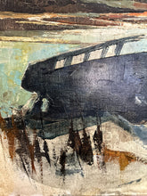 Load image into Gallery viewer, Mid 20th Century, modern British, abstract seascape moored boats oil painting on canvas