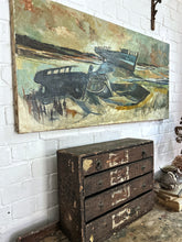 Load image into Gallery viewer, Mid 20th Century, modern British, abstract seascape moored boats oil painting on canvas
