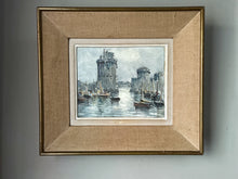 Load image into Gallery viewer, Mid 20th Century landscape harbour oil painting on canvas La Rochelle France