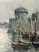 Load image into Gallery viewer, Mid 20th Century landscape harbour oil painting on canvas La Rochelle France