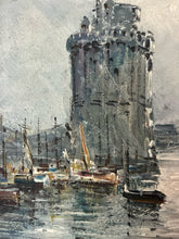 Load image into Gallery viewer, Mid 20th Century landscape harbour oil painting on canvas La Rochelle France