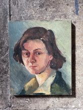 Load image into Gallery viewer, A Mid 20th Century oil on canvas portrait of a female sitter in blue tones.