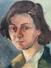 Load image into Gallery viewer, A Mid 20th Century oil on canvas portrait of a female sitter in blue tones.