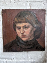 Load image into Gallery viewer, Mid 20th Century oil on canvas portrait female in brown