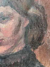 Load image into Gallery viewer, Mid 20th Century oil on canvas portrait female in brown