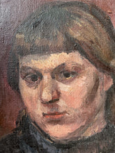 Load image into Gallery viewer, Mid 20th Century oil on canvas portrait female in brown