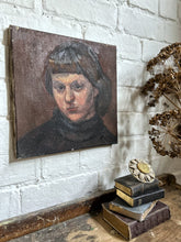 Load image into Gallery viewer, Mid 20th Century oil on canvas portrait female in brown