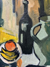 Load image into Gallery viewer, Mid 20th Century still life oil painting on board fish with wine