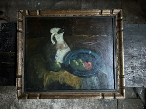 Mid 20th Century still life oil painting on board jug & fruit composition
